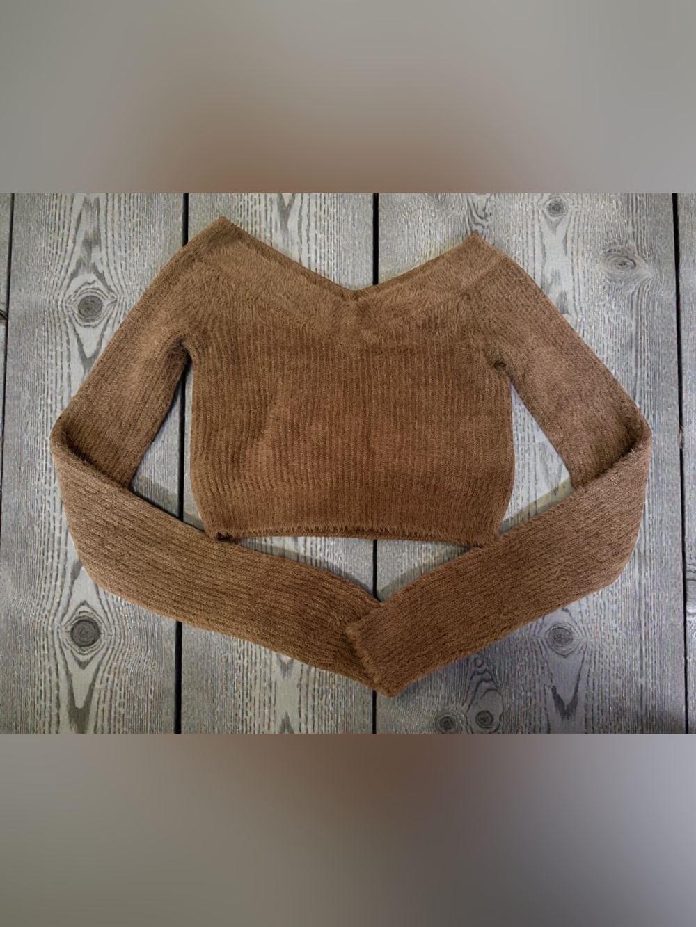 American Eagle Outfitters Off-the-Shoulder Chestnut Brown Cropped Sweater